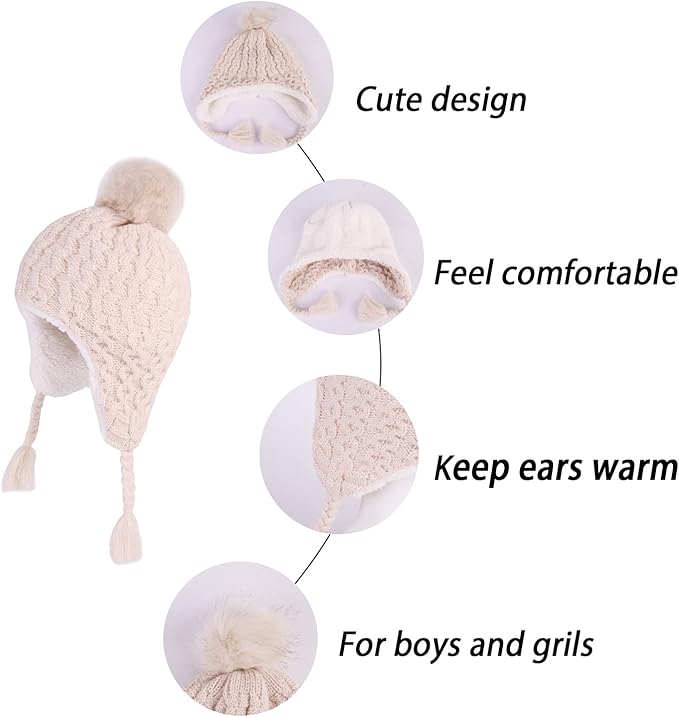 LANGZHEN Toddler Kids Infant Winter Hat,Earflap Knit Warm Cap Fleece Lined Beanie for Baby Boys Girls