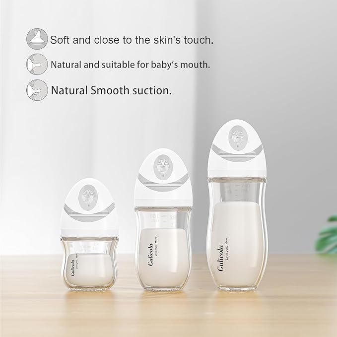 Gulicola Small Glass Baby Bottle for Newborn Breastfeeding Babies, Preemie & Extra Slow Flow Nipples (SS), Anti-Colic, Breast-Like, 0 Months+, 3 oz, 2 Pack - Pink