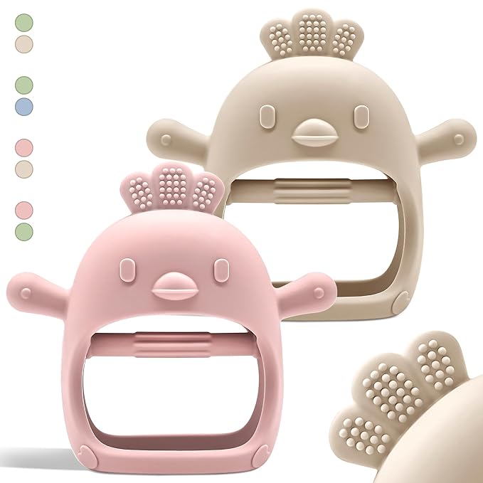 2 Pack Baby Teething Toys for 0-6 & 6-12 Months, Food Grade Silicone Teething Mitten Anti-Drop Wrist Hand Teether, BPA Free, One-Piece, CPC Certified Baby Chew Toys for Sucking Needs