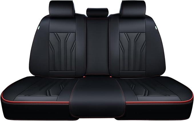 FLORICH Rear Seat Covers Leather Car Seat Covers Waterproof Back Seat Cover Automotive Seat Covers Universal Seat Cushion Protector for Most Cars Trucks SUV-Black&Red Line