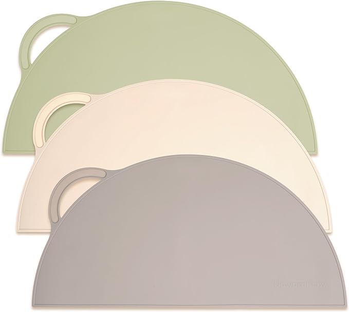 Upward Baby Silicone Suction Mat - Set of 3 Non Slip Silicone Mat - Baby Led Weaning - Kids Placemat for Dining Table High Chair - Toddler Feeding Supplies for Eating - Placemats for Restaurants