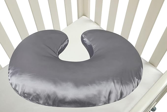 Satin Nursing Pillow Cover Set 2 Pack Ultra Soft Silk Compatible with Boppy Pillow for Breastfeeding Pillow Protect for Baby Hair and Skin Grey & Lt Blue
