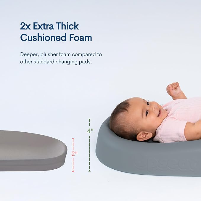 Upseat Baby Changing Pad, Non-Slip Grippy Design, Premium Cushioned Foam, Contoured for Comfort, Waterproof and Easy-to-Clean, Liquid-Resistant (Gray)