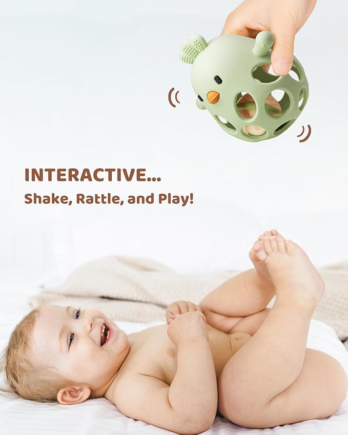 ChooKaChoo 2-in-1 Baby Teething Rattle Toy, Sensory Grasping Teether for Infants 3-12 Months, 100% Food-Grade Silicone, Easy to Hold, Soothing & Developmental, BPA Free