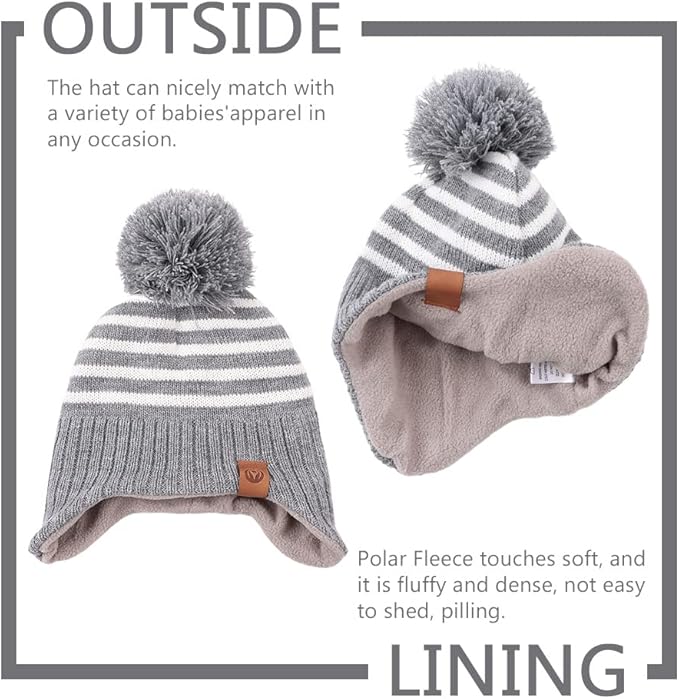 JANGANNSA Knitted Baby Hat Scarf Set Winter Warm Boys Girls Beanie Fleece Lining Toddler Kids Hats with Pompom