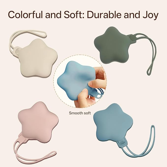 Silicone Pacifier Holder Case, Pacifier Pouch Storage Case for Diaper Bags, Cute Silicone Pacifier Holders for Newborn Baby Boy Girl, 2 Pack Stars, Green + Blue