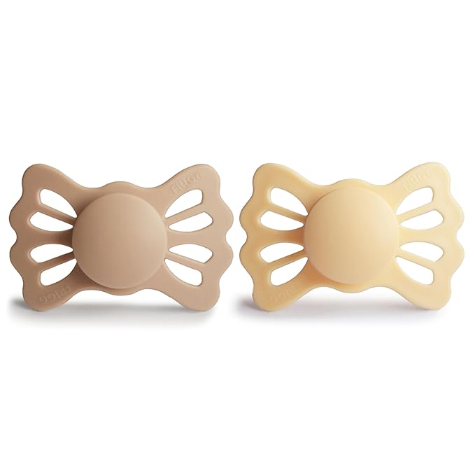 FRIGG Lucky Symmetrical SilkySoft Silicone Baby Pacifier | Made in Denmark | BPA-Free (Pale Daffodil/Silky Satin, 6-18 Months)