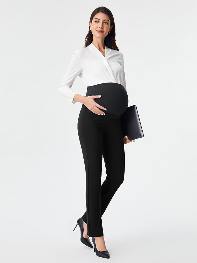AFITNE Maternity Pants for Work Over The Belly Straight Leg Dress Slacks Strethy Pregnancy Office Casual Yoga Pants