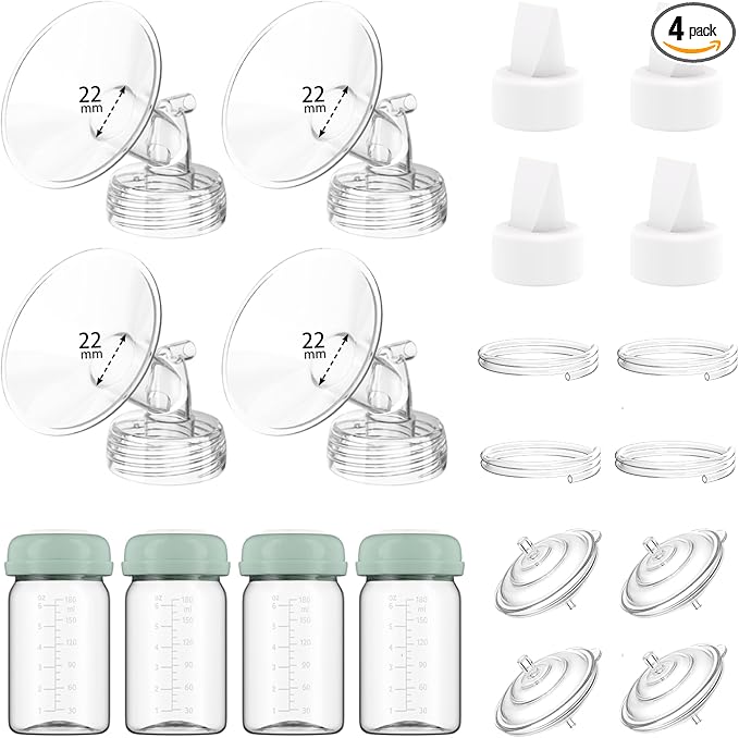 4 Full Pump Parts Kits for Spectra S1/S2/9 Plus/Synergy Gold, Replacement Kit for Spectra Pump Parts 4PC,Include 22mm Flange, Duckbill Valve, Tube, Bottle, Backflow Protector, Not Original Accessories