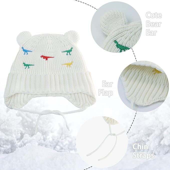 BAVST Baby Beanie Hat for Winter with Earfalp Cute Bear Kids Toddler Girls Boys Warm Knit Cap 0-2Years