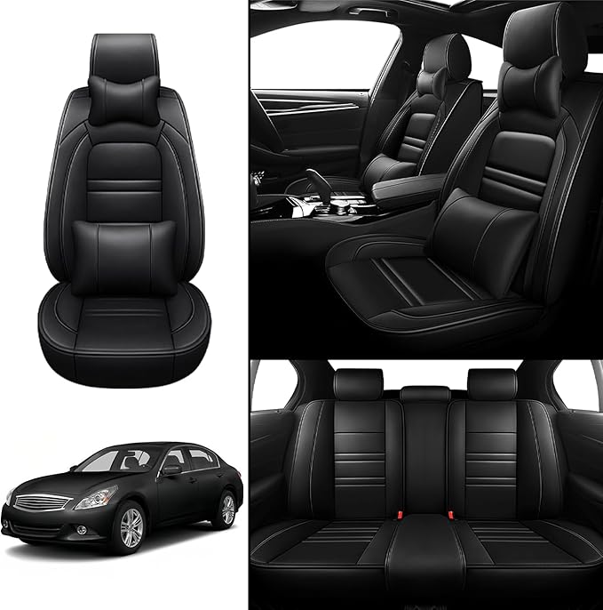 Car Seat Covers for Infiniti g37 2008-2013 | 5-Seats Seat Covers, Waterproof Seat Protectors, Automotive Seat Covers (Full Set with Pillow,Black)