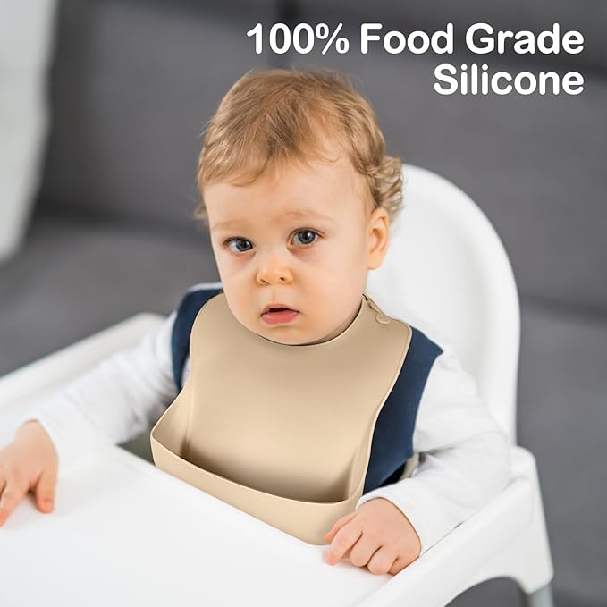 Silicone Bibs for Babies Toddler Set of 3, BPA Free, Soft Adjustable Waterproof Bibs for Feeding Essentials