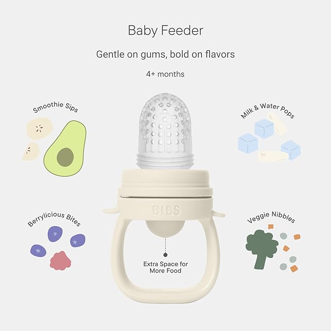 BIBS Baby Feeder with 2 Silicone Nipples, Compatible with Freezer Tray, Easy-Grip, BPA-Free - Ideal for Teething & Self-Feeding, 4+ Months - Fossil Grey
