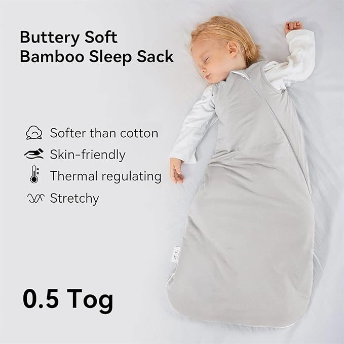 BubblePanda Rayon Made from Bamboo Sleep Sack 6-12 Months 0.5 Tog Soft Lightweight Toddler Sleep Sack for Babies 2-Way Zipper Wearable Blanket Baby 6 Months