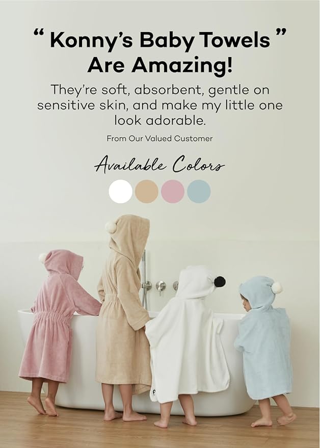 Konny Baby Hooded Towel Plush Thick & Cozy Soft-Touch Absorbent Rayon from Bamboo Cotton Baby Bath Beach Towel, Oeko-TEX, Newborn Boys Girls Toddler (Beige, Medium)