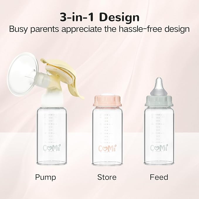 COMI Natural Glass Baby Bottle,Standard Neck Breastmilk Storage Bottle for Fridge,Breast Milk Container,Breast Pump Bottle Compatible with Medela Breast Pump,BPA Free,6PCS (5oz,6 Pink Lids)