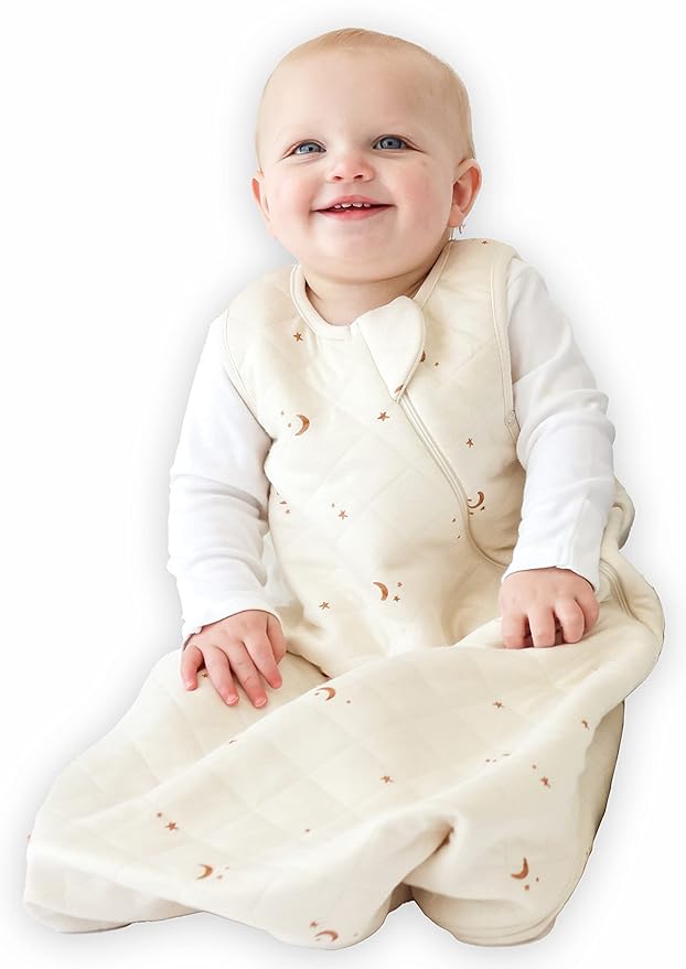 Tealbee Grow with Baby Sleep Sack – Adjustable Fit 6–24 Months for Babies & Toddlers, Soft Rayon from Bamboo Sleep Bag, All Season 1.2 TOG Wearable Blanket with 2-Way Zipper – Moons and Stars