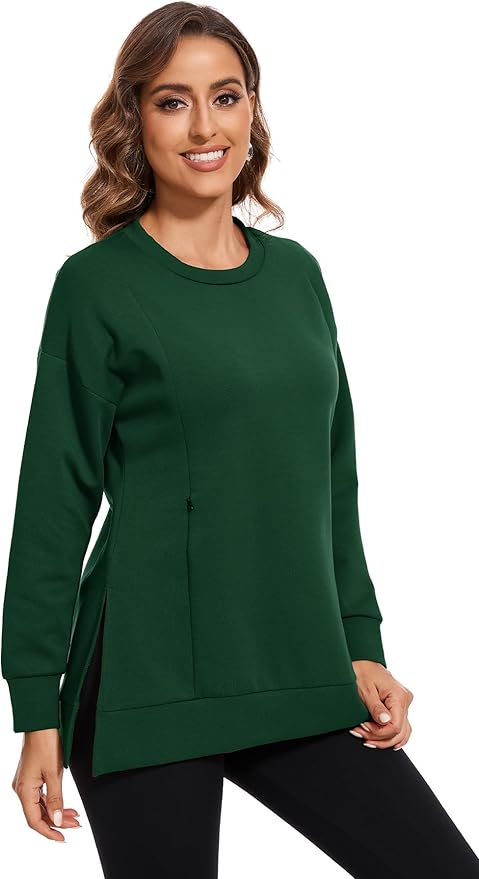 Smallshow Women's Nursing Tops Sweatshirt Long Sleeve Side Split Breastfeeding Shirt