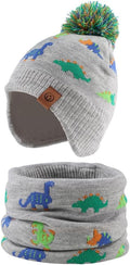 JANGANNSA Knitted Baby Hat Scarf Set Winter Warm Boys Girls Beanie Fleece Lining Toddler Kids Hats with Pompom