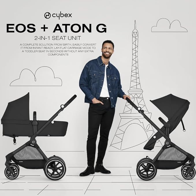 Cybex EOS 5-in-1 Travel System Stroller + Lightweight Aton G Infant Car Seat, Seashell Beige