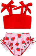 Toddler Swimsuit Girl Color Block Stripe Swimwear Baby Girl Summer Beach Bathing Suits Bikini Set with Ruffled Edges