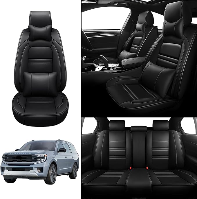 Car Seat Covers for Ford Expedition 1997-2025 | 5-Seats Seat Covers, Waterproof Seat Protectors, Automotive Seat Covers (Full Set with Pillow,Black)