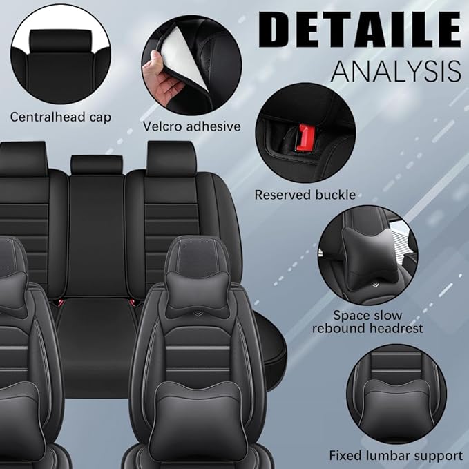 Leather Seat Cover for Ford Edge 2010-2026,Waterproof Soft Seat Covers,Interior Accessories Seat Covers Cushion Vehicle Protector Airbag Compatible(Classic Black,Full Set with Pillow)
