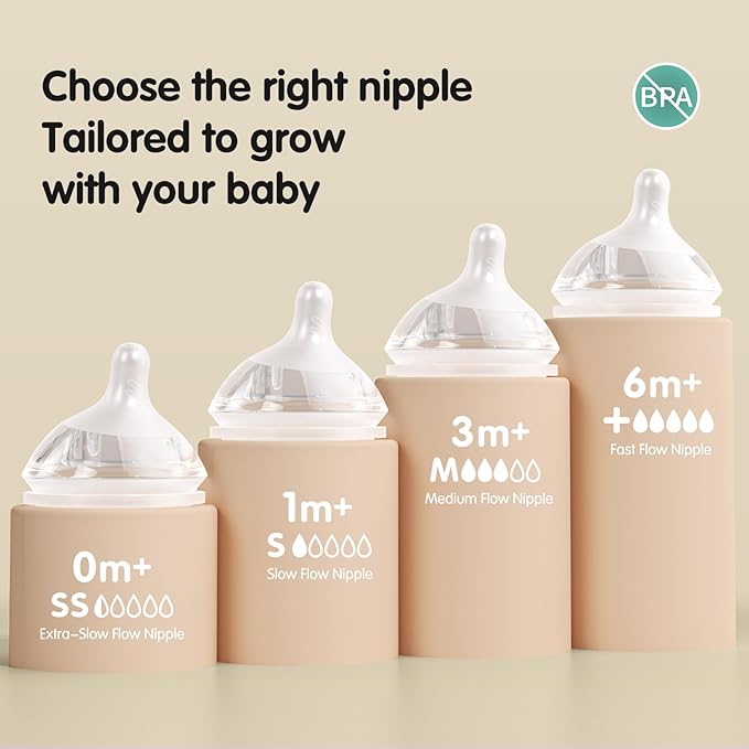 Natural Flow Baby Bottle Silicone Nipple, Extra Slow Flow (SS), 0+ Months, 4 Counts