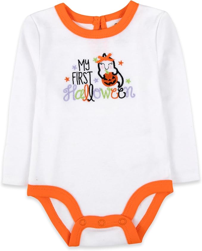 Baby Girl Holiday Outfit 4-Piece Set – Long Sleeve Bodysuit, Pants, Tutu Skirt & Headband – Halloween, Thanksgiving