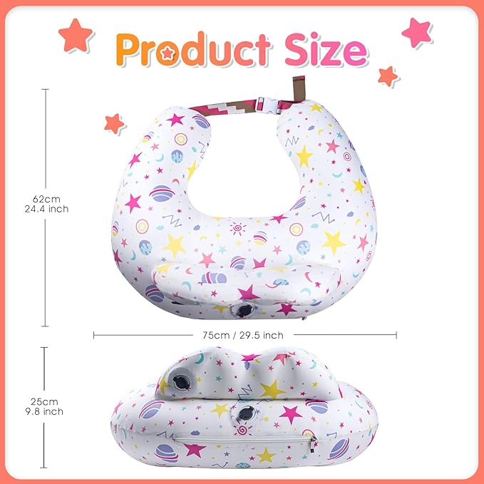Inflatable Nursing Pillow for Breastfeeding – Travel Baby Feeding Cushion for Mom Support, Adjustable Waist Strap, Removable 100% Cotton Cover – Portable Newborn Essentials
