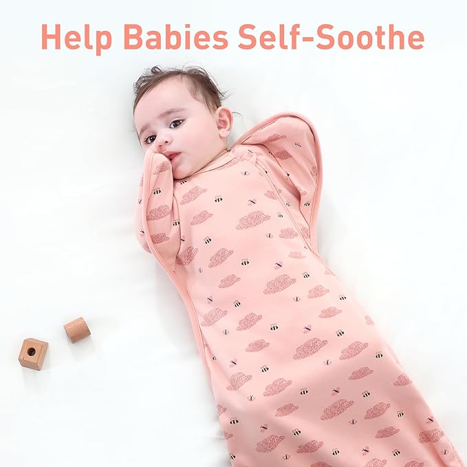 Premium Soft Cotton Swaddle Blanket Sleep Sack Arms Up 2 Packs 6-12 Months, Hands Up 3-Way Transitions to Arms-Free Wearable Sleeping Sack Bag for Babies Boys Girls Snug Fit Calms Startle Reflex