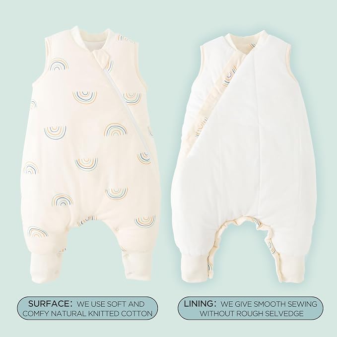 Duomiaomiao 2.5 TOG Toddler Sleep Sack 12-24 Months 100% Cotton Winter Side Open Zipper Baby Sleep Sack with Feet, Warm Toddler Wearable Blanket