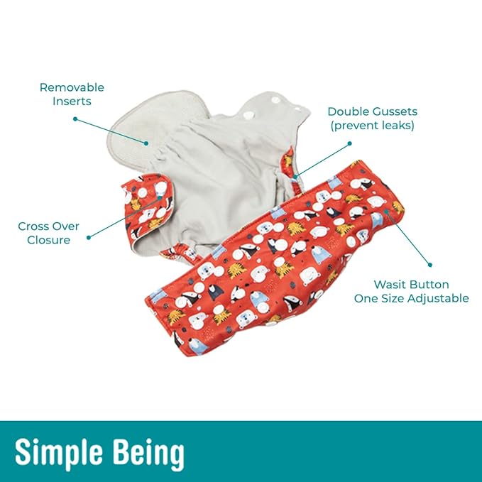 Simple Being Reusable Cloth Diapers, Double Gusset, One Size Adjustable, Washable Soft Absorbent, Waterproof Cover, Eco-Friendly Unisex Baby Girl Boy, six 4-Layers Microfiber Inserts (Knights Dragons)