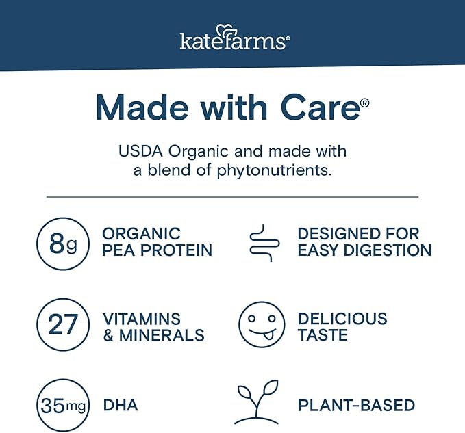 KATE FARMS Organic Kids Nutrition Vanilla Shake, 8g Protein, 27 Vitamins and Minerals, Meal Replacement, Gluten Free, Non-GMO, 8.45 oz (6 Pack)