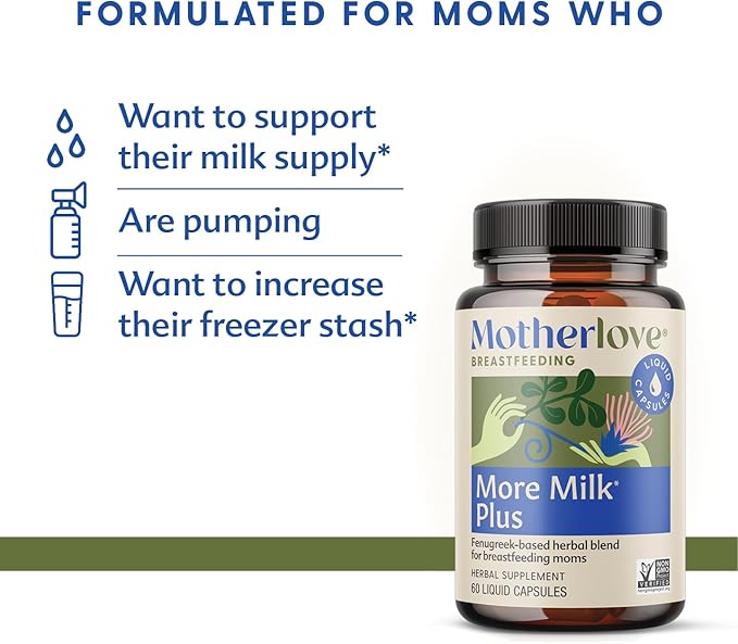 Motherlove More Milk Plus (60 Liquid caps 2 Pack) Fenugreek-Based Lactation Supplement to Support Breast Milk Supply—Non-GMO, Organic Herbs, Vegan, Kosher