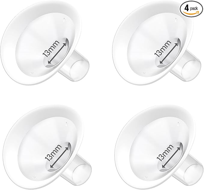4pc 13mm Oval Flanges Shields Built-in Soft Edges Compatible with Medela/Lansionh Pumps, Replacement Parts for Pump in Style, Symphony, Swing Maxi, Harmony and Personalfit Flex Connector