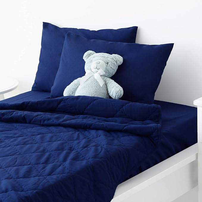 TILLYOU Toddler Pillowcase 2 Pack with Envelope Closure,13" x 18" Silky Soft Microfiber Travel Kids Pillowcase for Boys and Girls,Navy