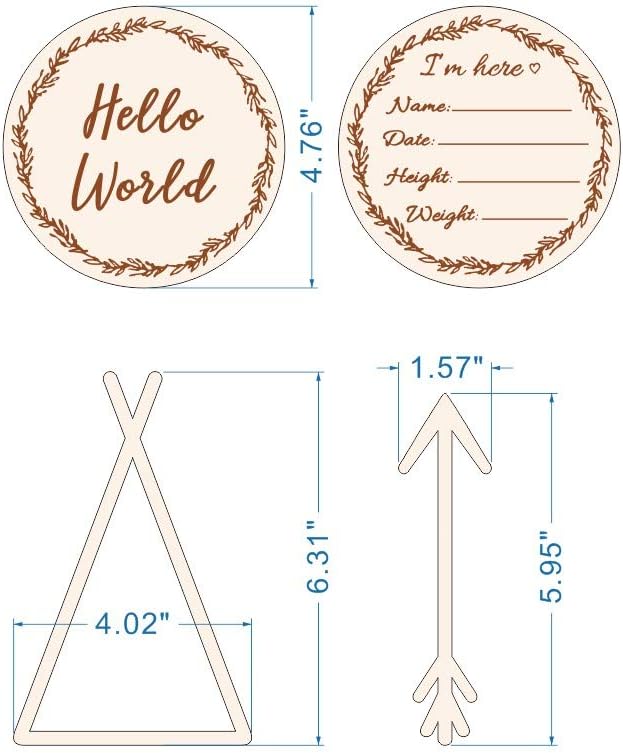 100% Organic Cotton Muslin Monthly Baby Milestone Blanket with Wooden Hello World Newborn Sign, Newborn Photography Props, Birth Announcement Sign, Eucalyptus