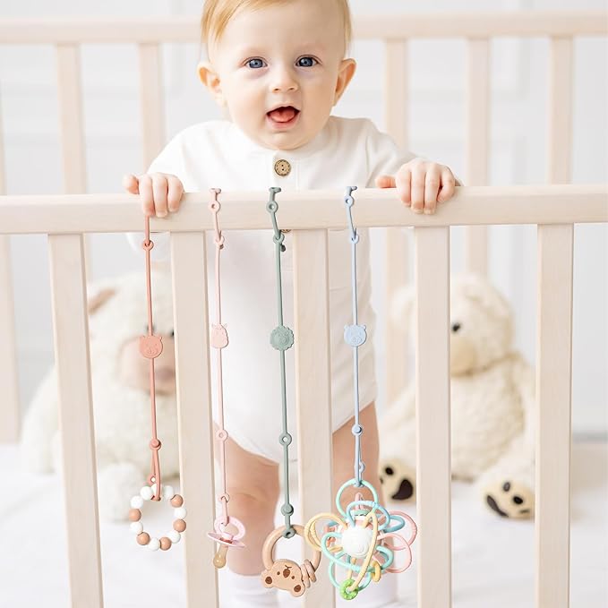 ROCCED Toy Straps for Baby 6pcs, Silicone High Chair Toys Straps Stroller Accessories Toddler Bottle Straps Car Seat Toys Baby Travel Essential Silicone Animal Design Blush+Ivory+TER