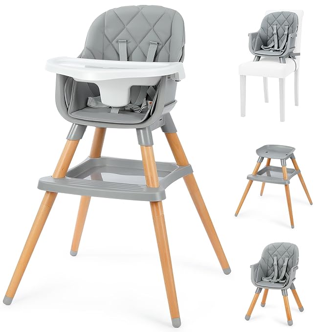 Ezebaby 6 in 1 High Chairs for Babies and Toddlers, Baby High Chair Convertible to Booster Seat and Toddler Chair, Wooden High Chair with Storage and Dishwasher Safe Tray