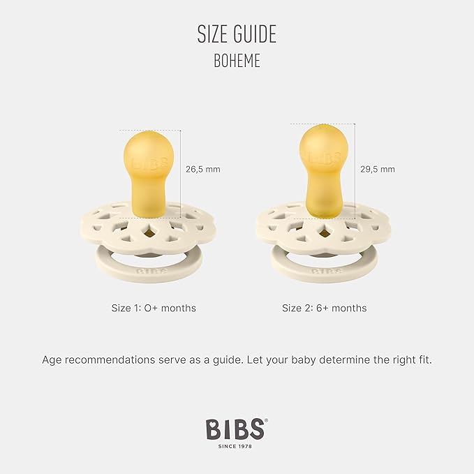 BIBS Boheme Rubber Pacifier Set for 6–18 Months | BPA-Free Round Latex Nipple Soothers | Toddler Teat Set | Made in Denmark | 4-Pack | Dusty Lilac