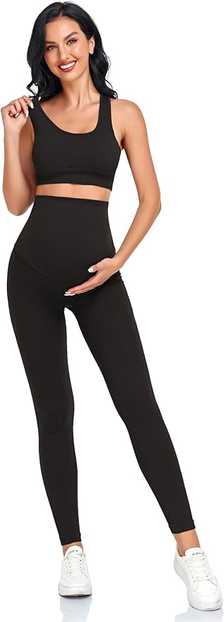 Women's Maternity 2 Piece Outfit Set - Bra & Shorts for Pregnancy - Yoga workout Lounge Wear Sets