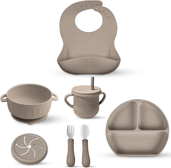 SiliFeed Silicone Baby Feeding Set – Durable, Non-Toxic Mealtime Kit with Suction Bowl, Bib, Placemat, and Soft Spoons for Infants and Toddlers