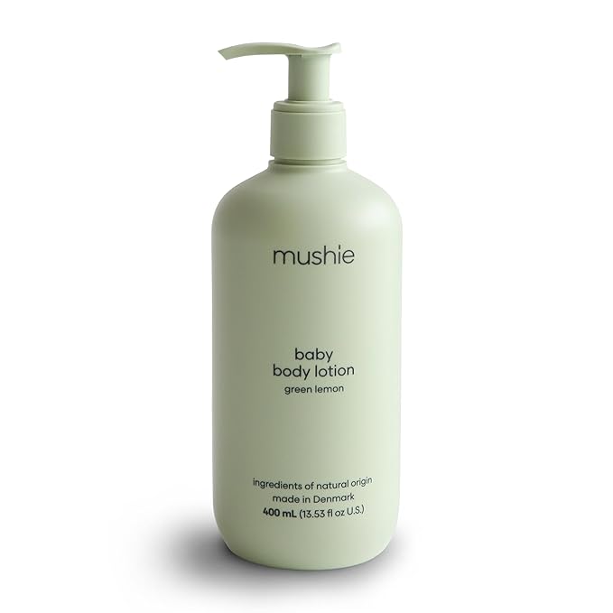 mushie Baby Organic Body Lotion | Moisturize, Soothe, and Hydrates Dry Skin | Made in Denmark, 13.53 fl oz (Green Lemon)