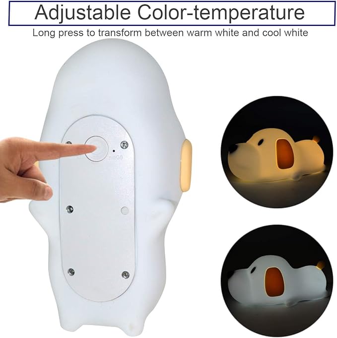 S NMT Silicone LED Papa Puppy Night Light Touch Sensor Switching Night Lamp, Transform Between Warm White 2700K and White 6500K, Safe SIL+ABS, Sleep Timer Setting for Kids Babies Bedside and Nursery