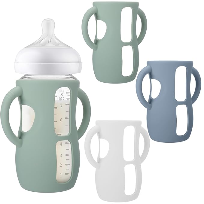BUSOHA 3 Pack Silicone Sleeves for Avent Baby Bottles - Anti Breakage Baby Bottle Holder with Handle for Avent Natural Glass Baby Bottles,Compatible with Avent Baby Bottle,8 OZ