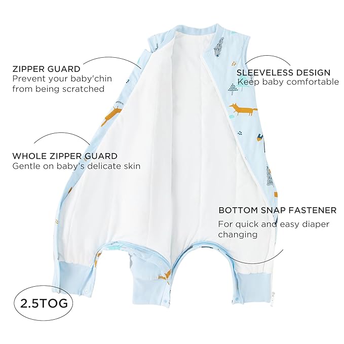 Duomiaomiao 2.5 TOG Toddler Sleep Sack 24-36 Months Cotton Winter Side Open Zipper Baby Sleep Sack with Feet, Warm Toddler Wearable Blanket
