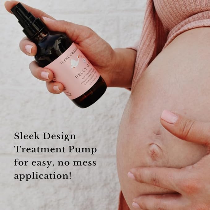 Irene Organics Organic Belly Oil for Pregnancy Stretch Mark Prevention and Treatment Award Winning Anti Stretch Mark Tummy Oil For Pregnancy and Postpartum - Hydrating Bump Serum