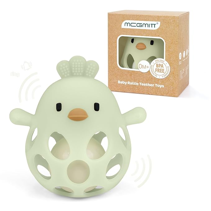 MCGMITT Baby Teething Toys for 3-6 Months, Easy Grasp Silicone Infant Rattle Teether Toy for 0-12 Months, BPA-Free Food Grade Baby Montessori Sensory Toys, Soft Infant Chew Toys for Teething Relief