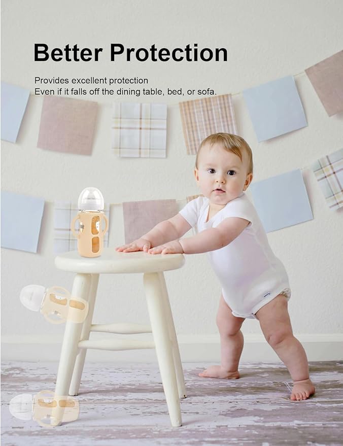 4-Pack Silicone Sleeves for Philips Avent Glass Bottles, BPA-Free Drop-Resistant Baby Bottle Sleeves with Handles, Compatible with Philips Avent Natural Glass Baby Bottles (8 oz)